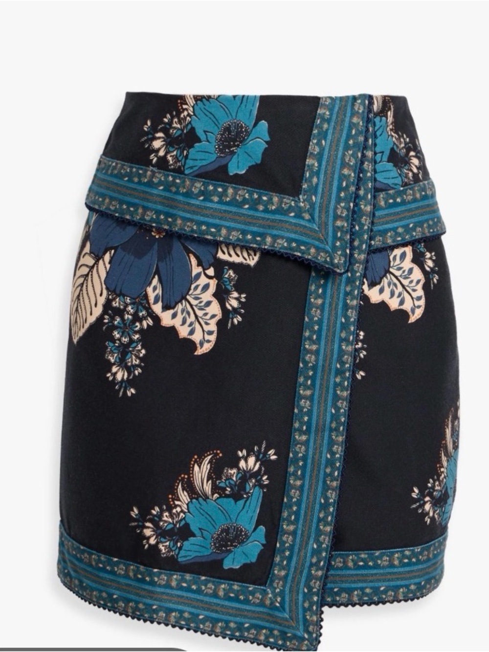 FARM Rio Navy Blue Teal Floral Wrap Mini Skirt Size 30